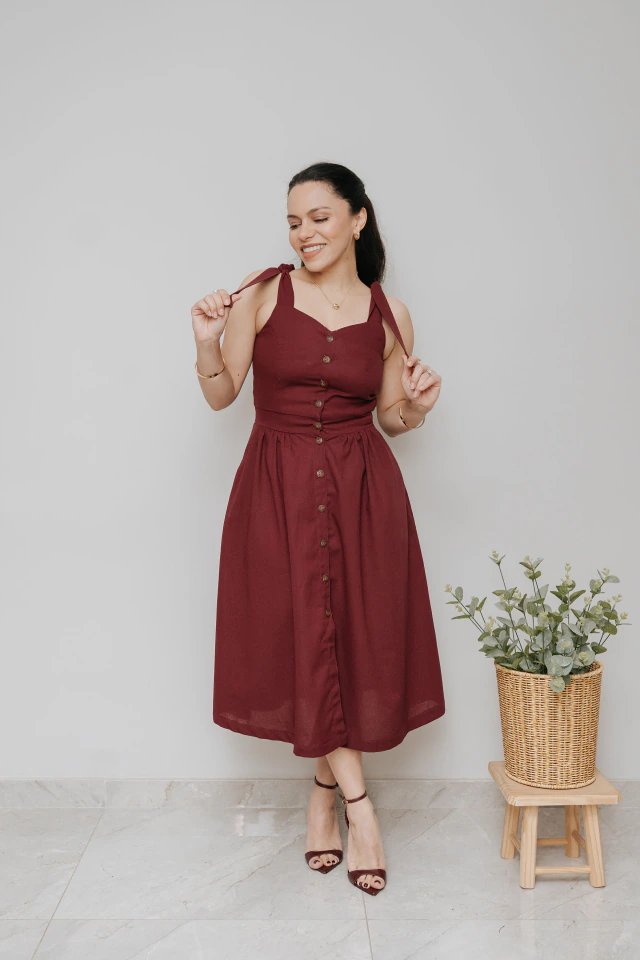 Vestido Midi Bucólico Burgundy