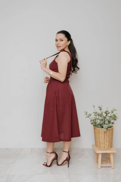 Vestido Midi Bucólico Burgundy na internet