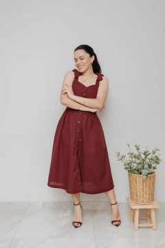 Vestido Midi Bucólico Burgundy - Quiprocó Rouparia | Moda feminina autoral e modesta