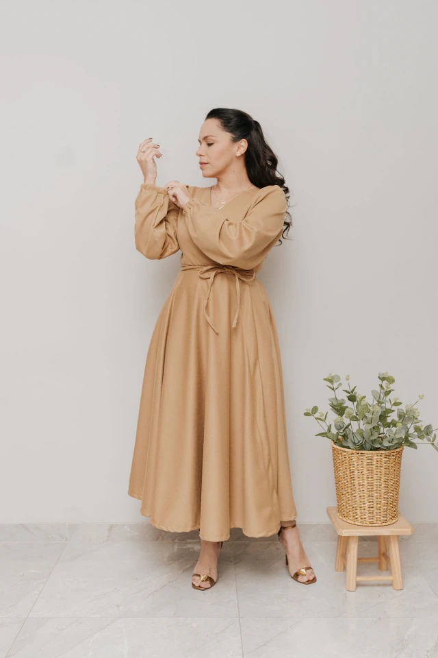 Vestido Transpassado Sementeira Lã Batida Areia - loja online