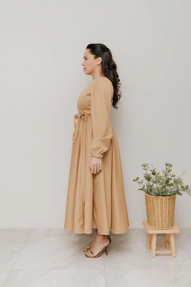 Vestido Transpassado Sementeira Lã Batida Areia na internet