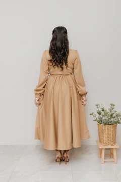 Vestido Transpassado Sementeira Lã Batida Areia - comprar online