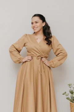 Vestido Transpassado Sementeira Lã Batida Areia - comprar online