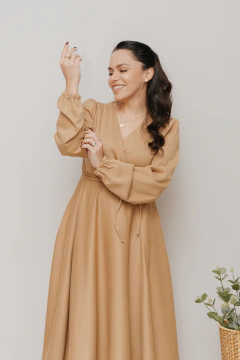 Vestido Transpassado Sementeira Lã Batida Areia