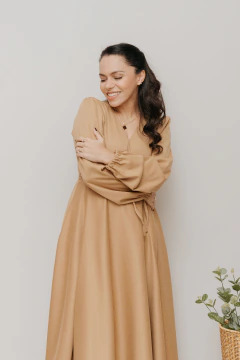 Imagem do Vestido Transpassado Sementeira Lã Batida Areia