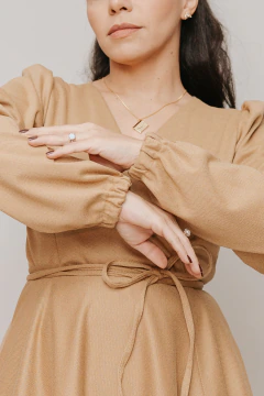 Vestido Transpassado Sementeira Lã Batida Areia - loja online