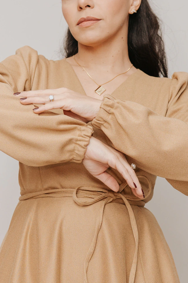 Vestido Transpassado Sementeira Lã Batida Areia - loja online
