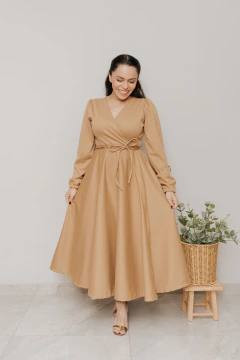 Vestido Transpassado Sementeira Lã Batida Areia na internet