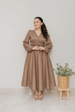 Vestido Transpassado Sementeira Lã Batida Marrom - Quiprocó Rouparia | Moda feminina autoral e modesta