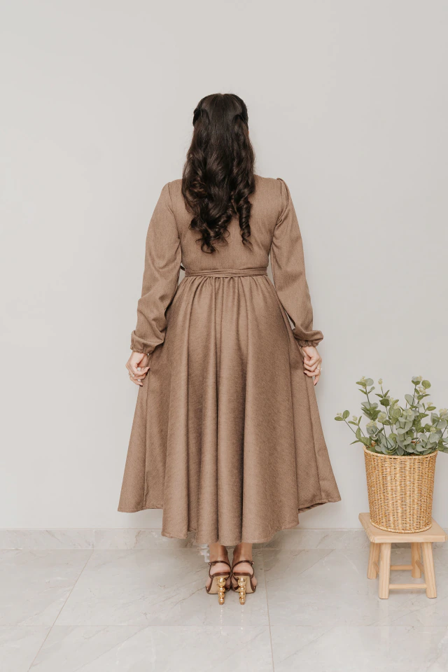 Vestido Transpassado Sementeira Lã Batida Marrom - loja online
