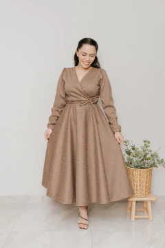 Vestido Transpassado Sementeira Lã Batida Marrom