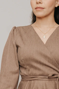 Vestido Transpassado Sementeira Lã Batida Marrom