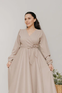Vestido Transpassado Sementeira Lã Batida Bege - comprar online
