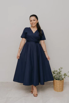 Vestido Transpassado Sementeira Marinho - Quiprocó Rouparia | Moda feminina autoral e modesta