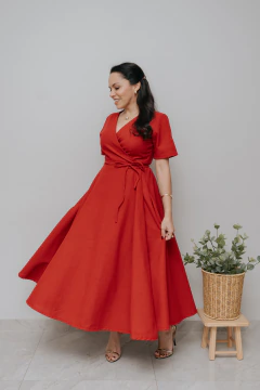 Vestido Transpassado Sementeira Vermelho - Quiprocó Rouparia | Moda feminina autoral e modesta