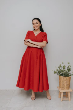 Vestido Transpassado Sementeira Vermelho