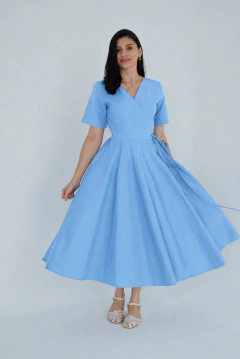 Vestido Transpassado Sementeira Azul - comprar online