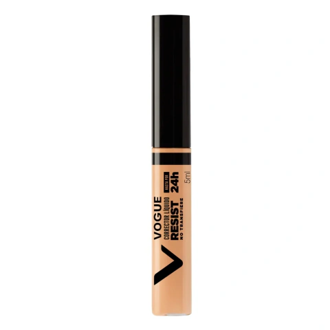 Corrector de ojos líquido Vogue Resist tono Canela de 5 ml, ideal para maquillaje de rostro y cobertura de ojeras.