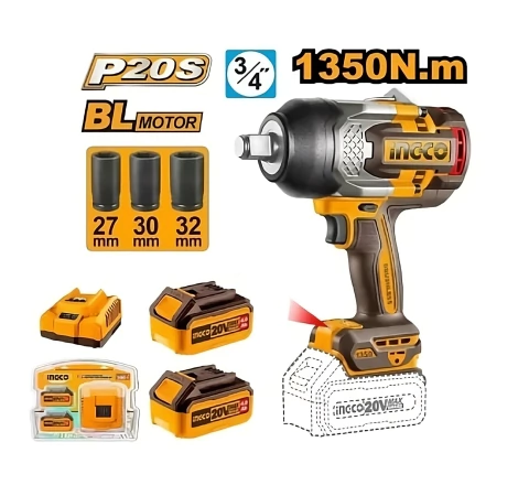 LLAVE DE IMPACTO 3/4" 1350NM INGCO + 2 BATERIAS 4AH + CARGADOR RAPIDO + BOLSO DE REGALO - comprar online