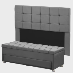Kit Cabeceira Calçadeira Julia e Munique 160 cm Casal Queen Size Veludo Cinza