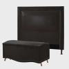 Kit Cabeceira Calçadeira New York e Holanda 160 cm Casal Queen Size Material Sintético Marrom Escuro