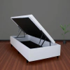 Cama Box Baú Solteiro 88x188x42cm Courino Linho Branco com Pistão a gás