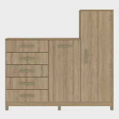 Cômoda 2 Portas 5 Gavetas com Cabideiro e Pés Chicago - MbOutlet