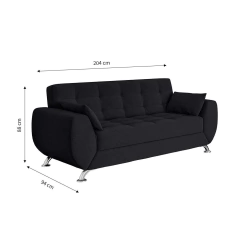 Sofá 3 Lugares Larissa Suede Preto - comprar online