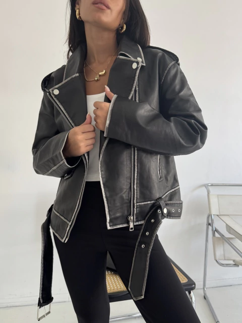 Campera Biker Gastada Importada (6605)