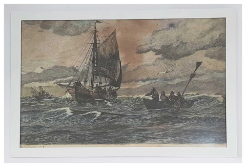 Quadro Cena Marítima com embarcações em Mar Revolto - 56x39 (MAR200) - comprar online