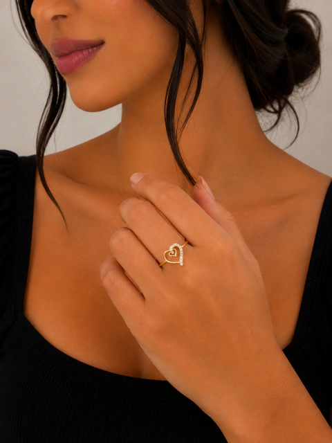 ANEL CORAÇÃO COM ZIRCÔNIA -A 03 - Banhado a ouro 18k 119232