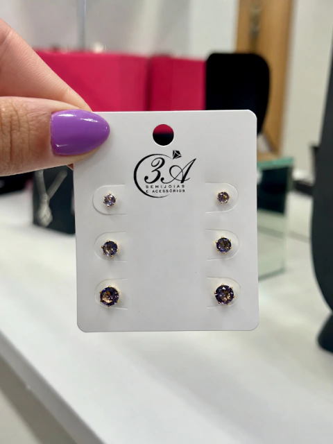 TRIO REDONDO ROXO - B 15 - Banhado a ouro 18k 120538