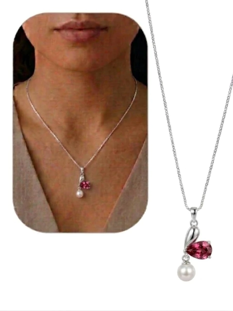 GARG PEDRA E PÉROLA PRATA - BANHADO A PRATA - PEDRA ROSA - C 01 - 119581