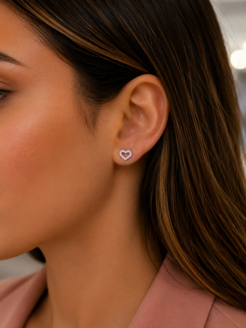 Brinco coraçãozinho vazado rosa-B 03-Aço 118607