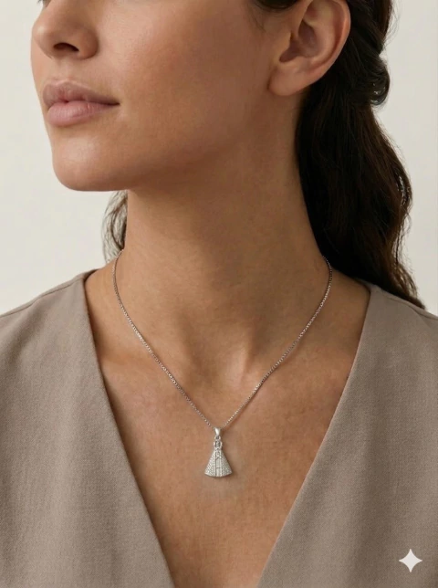 GARGANTILHA NOSSA SENHORA ZIRCÔNIA CRISTAL PRATA - Banhado a prata 119497 (G-01)