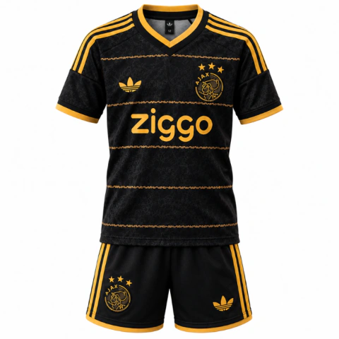 Kit Infantil Ajax II 26/27 - Adidas - Preta com detalhes em amarelo