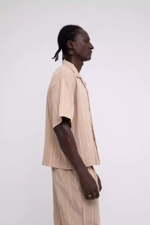 Camisa Boxy Listrada Bege - comprar online