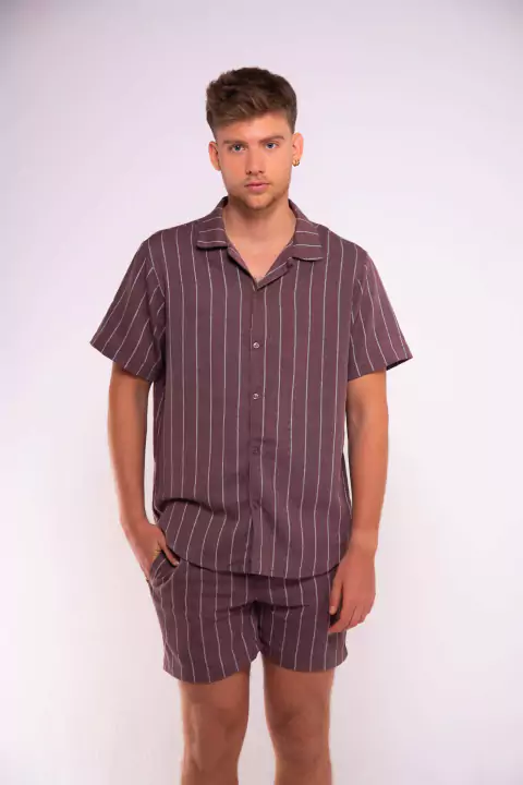 Camisa Linho Listrada Marrom - comprar online