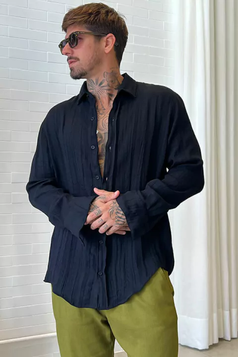 Camisa Nilo Manga Longa Preta - comprar online