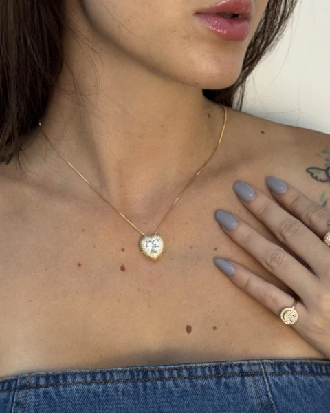 Conjunto Luxo Coração Luxo Banho Ouro - comprar online