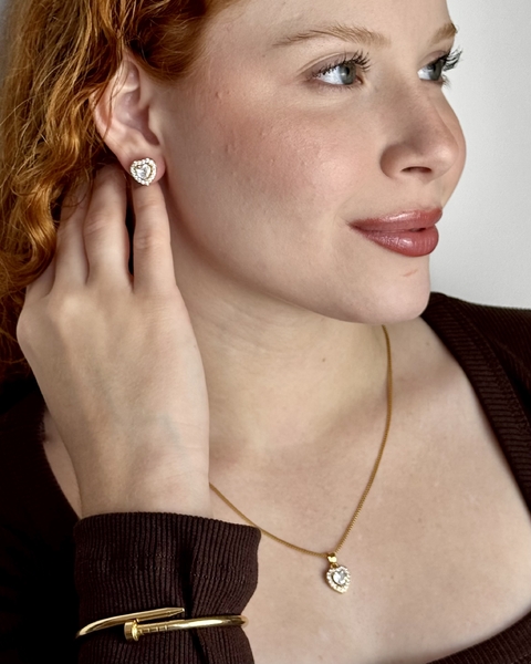 Conjunto Coração Cristal Banhado a Ouro 18k