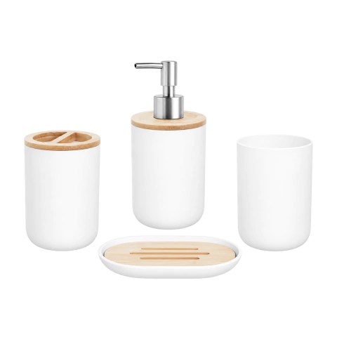Set Accesorios Baño Bambú Jabonera Porta Cepillos Dispenser - tienda online