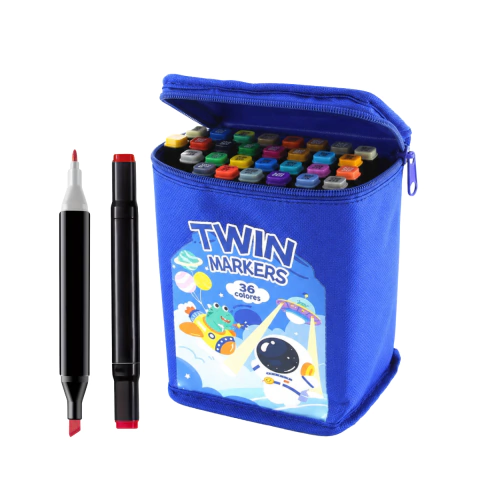 Marcadores Doble Punta X36 Colores Fibras Fibrones Estuche