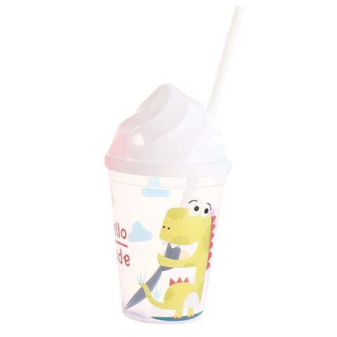 Vaso Plástico Niños Infantil Con Cuchara Y Sorbete 400ml - comprar online