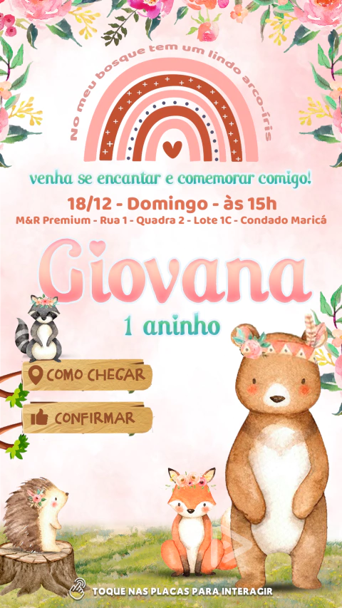 Convite interativo Bosque Arco-Íris Boho