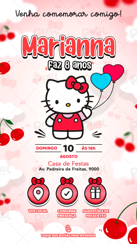 Convite interativo Hello Kitty e Cerejinhas