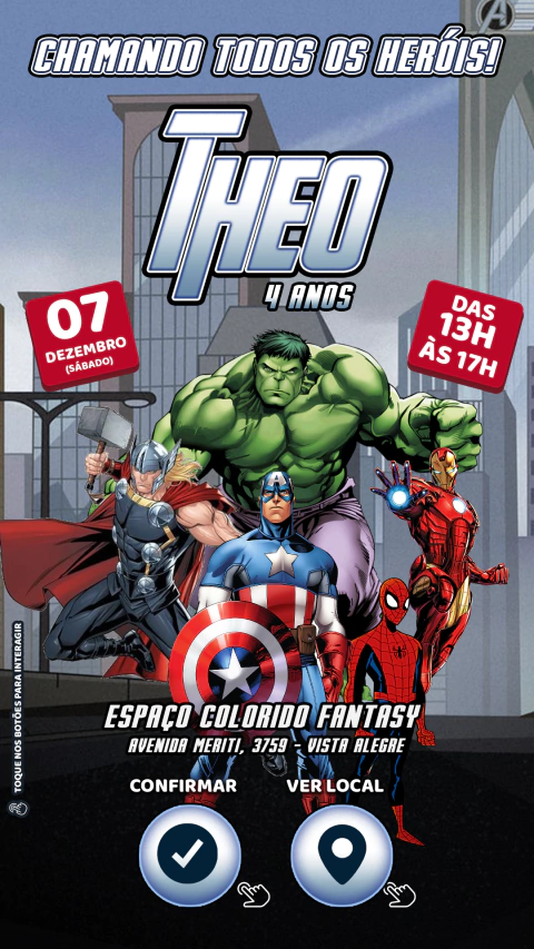 Convite interativo Vingadores - Versão 2
