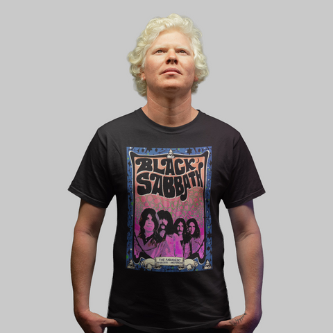 Camiseta com estampa do show Black Sabbath Paradiso Amsterdam 1970 anos 70