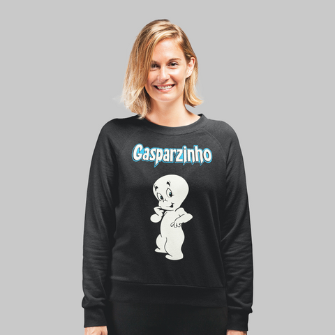 Moletom fechado preto com estampa do personagem Gasparzinho, o fantasminha, em destaque.