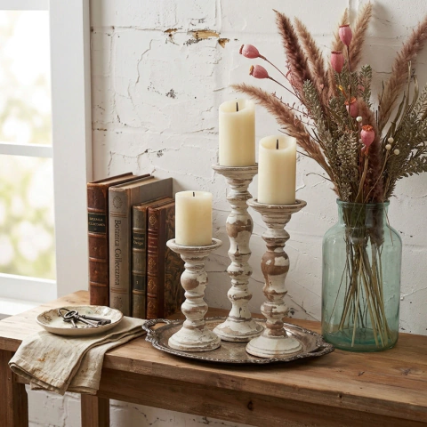 Candelabro de madera torneada